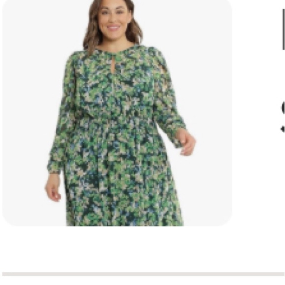 Green Floral Keyhole Midi Maggy London 18W